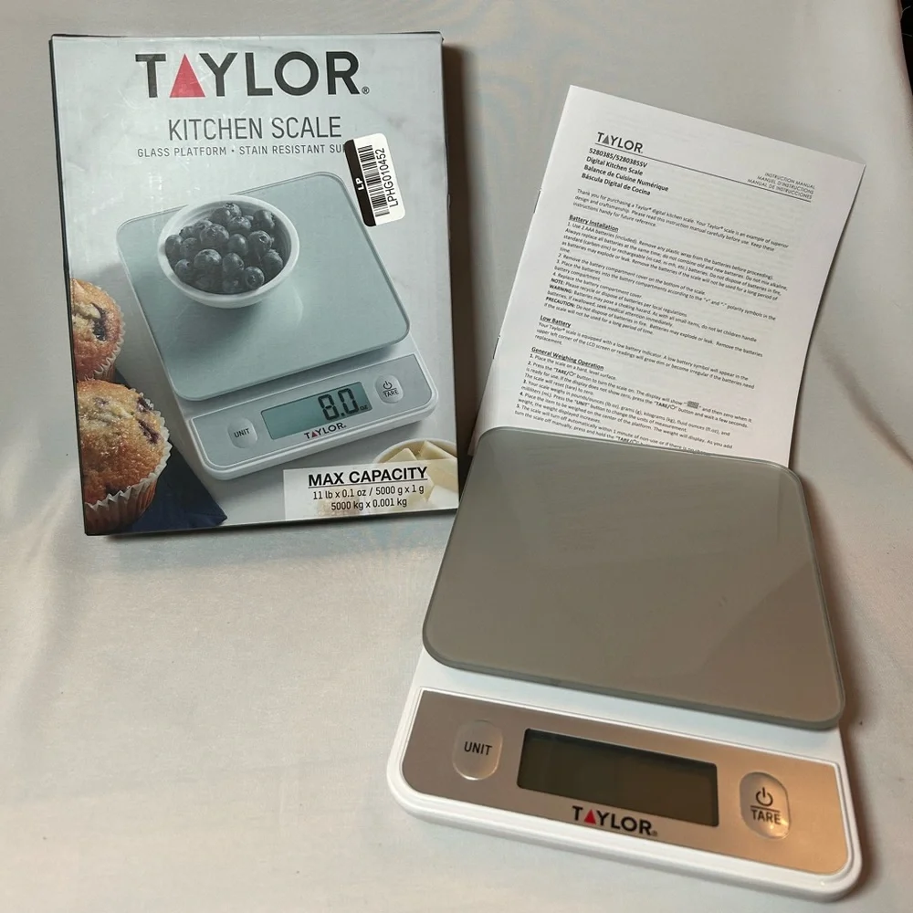 Taylor Kitchen Scale: up to 11 lbs, Glass Platform, Stain Resistant Surface NIB